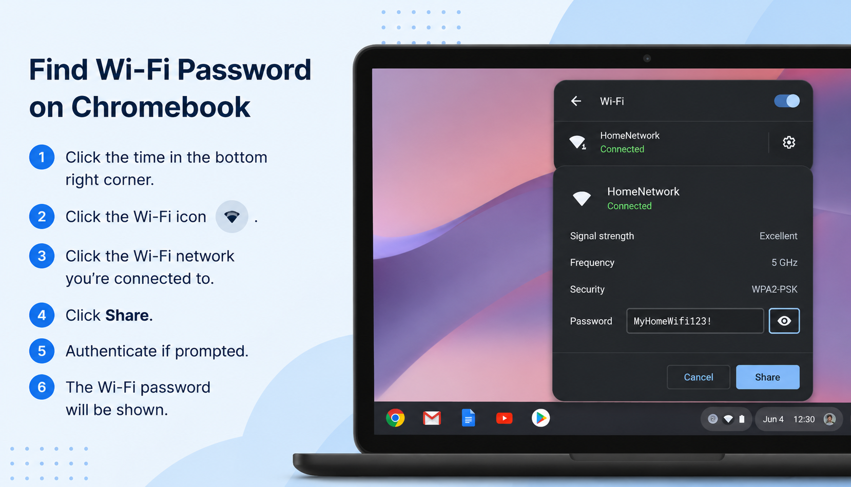how to see wi-fi password on chromebook?